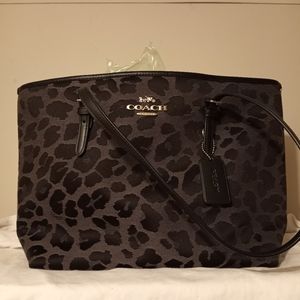 Black leopard coach purse